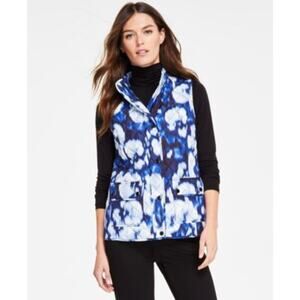 Jones New York Women's Printed Quilted Patch-Pocket Vest in Blue Horizon Multi